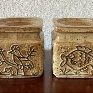 Matching Pair Vintage Japanese Bird Fish Candle Holders Light Weight Brown